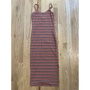 Wild Fable Ribbed Bodycon Midi Dress Pink Terracotta Striped Small